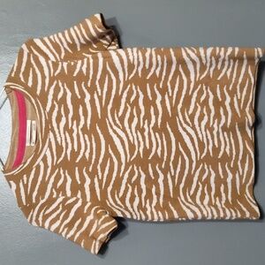 Anthropologie Evanna Tan White Zebra Short Sleeve Knit Sweater Tee Top Large